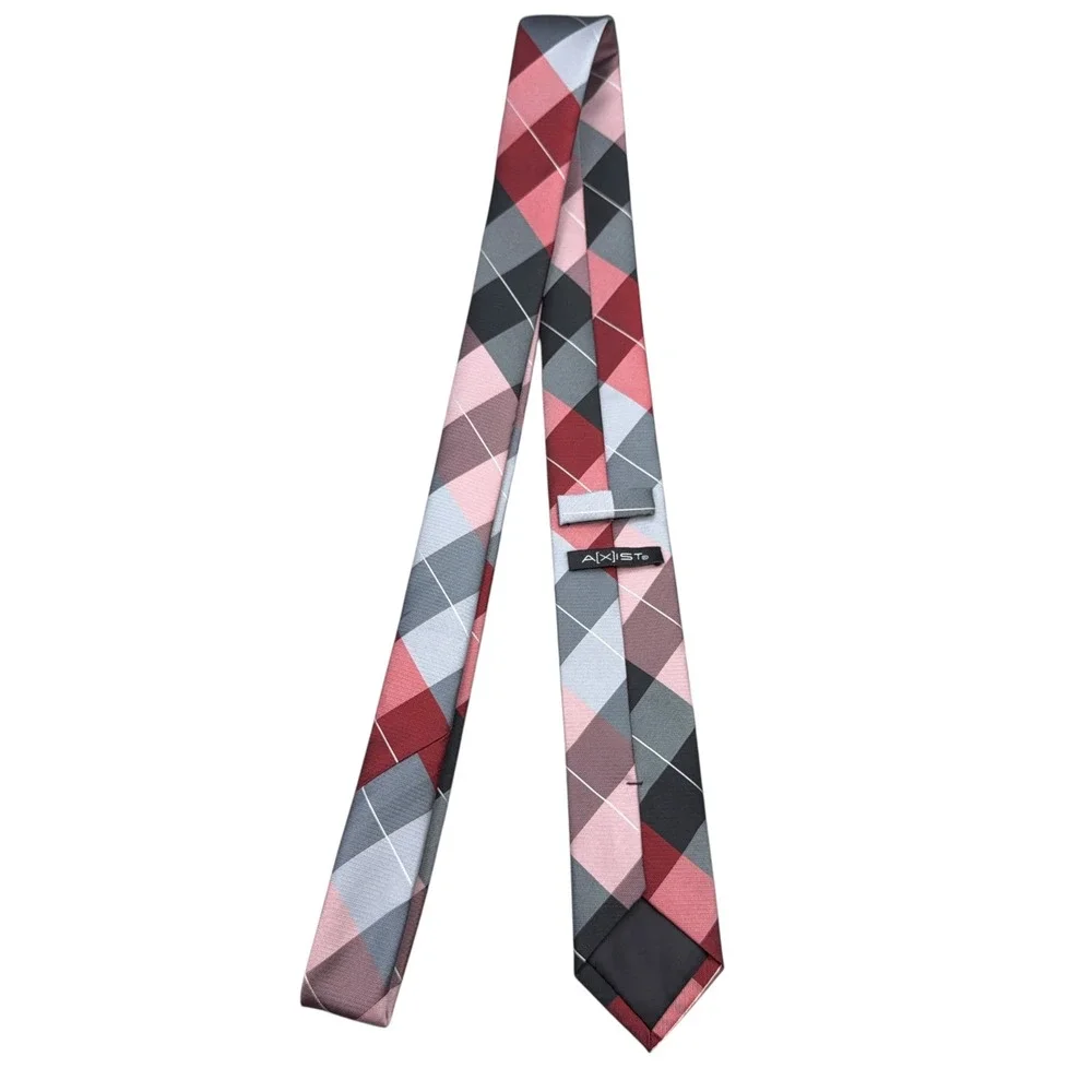 AXIST Mens Plaid Necktie‎ Red Gray Black Polyester Formal Fashion Accessory